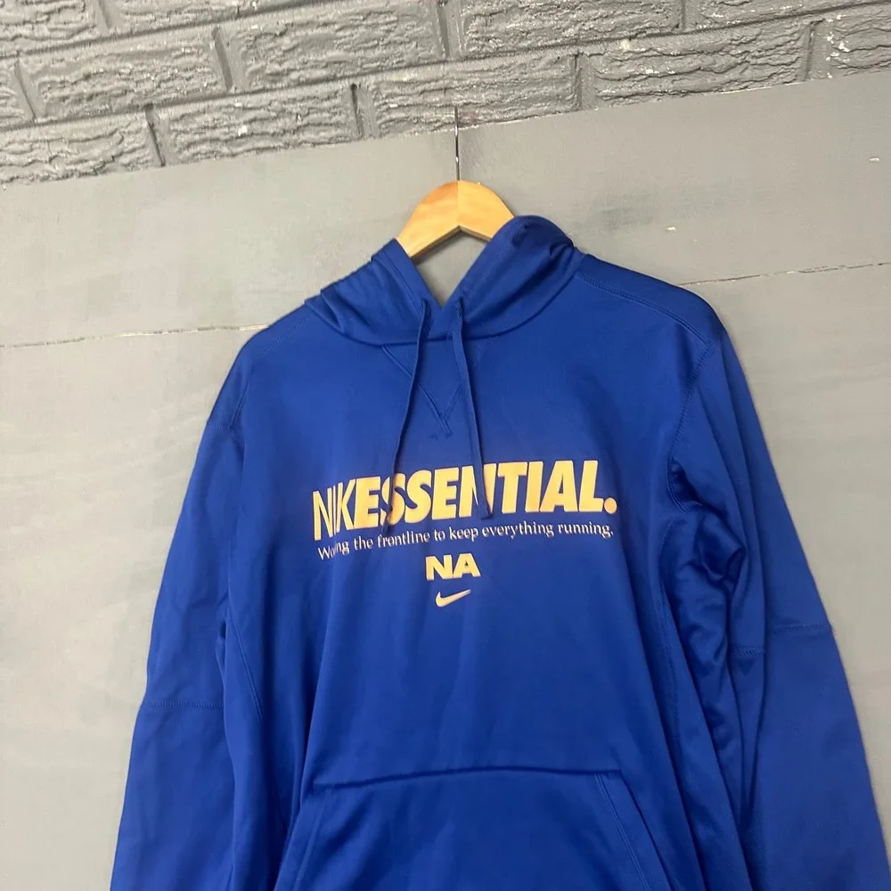 Nike Dri-FIT Essential Hoodie Mens Large Royal Blue Graphic Pullover Sweatshirt‎